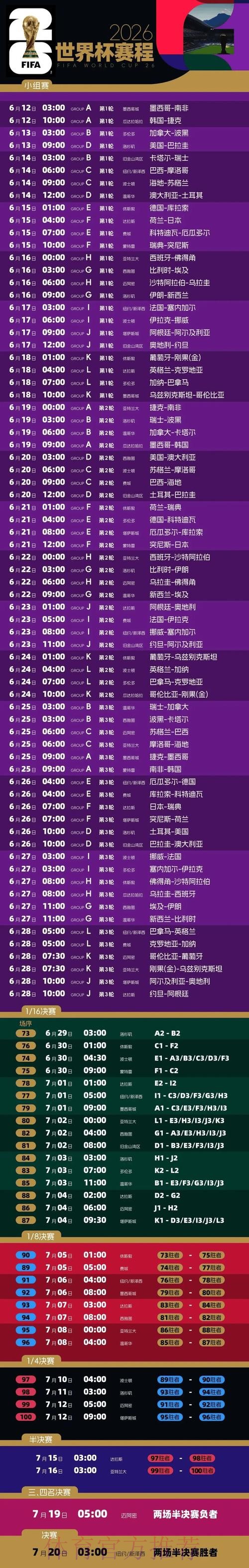 2026世界杯每日赛程一览实时赛程怎么看 2026世界杯每日赛程一览实时赛程怎么看